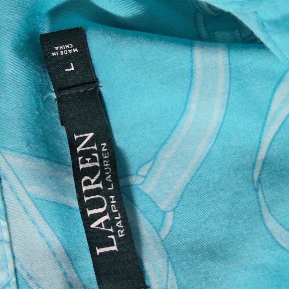 Lauren Ralph Lauren Button Up Shirt Dress Long Sleeve Top Crest Geometric Large - Picture 4 of 15